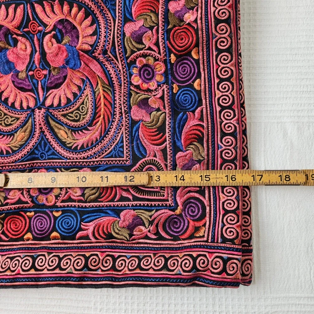 2pc Boho Embroidered Throw Pillow Shams Square Black‎ Multicolor